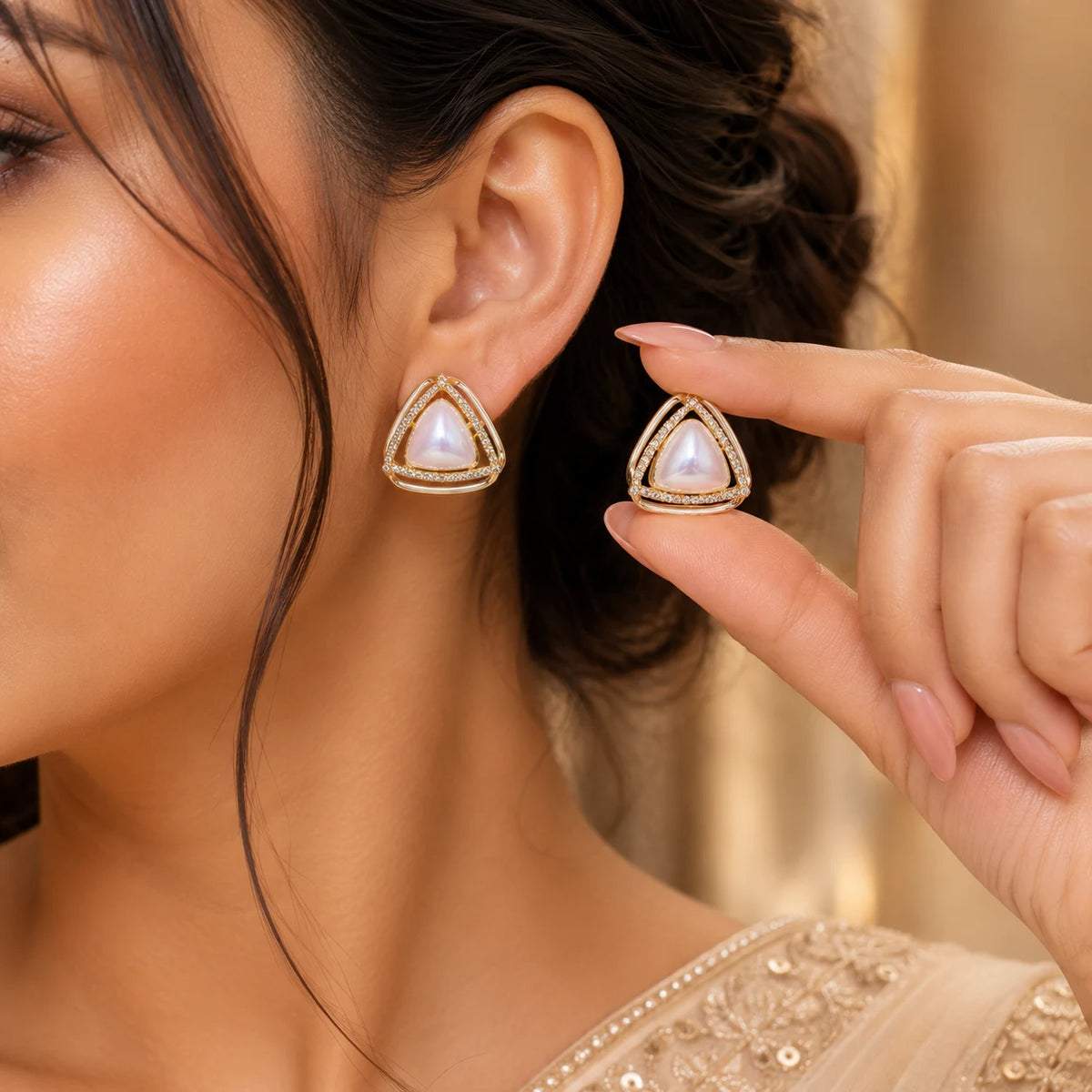 Pearl Triangle Stud Earrings
