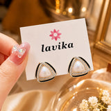 Pearl Triangle Stud Earrings