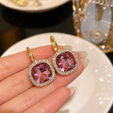 Pink Crystal Halo Drop Earrings