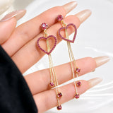 Pink Heart Long Drop Earrings