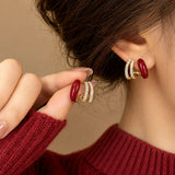 Red Enamel Crystal Hoop Earrings