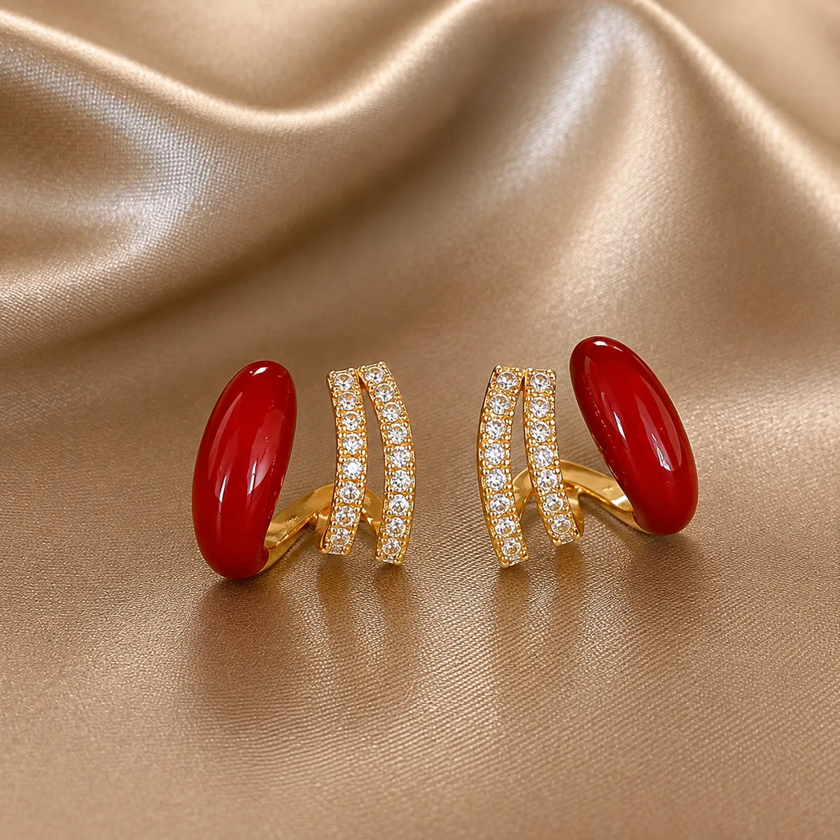 Red Enamel Crystal Hoop Earrings