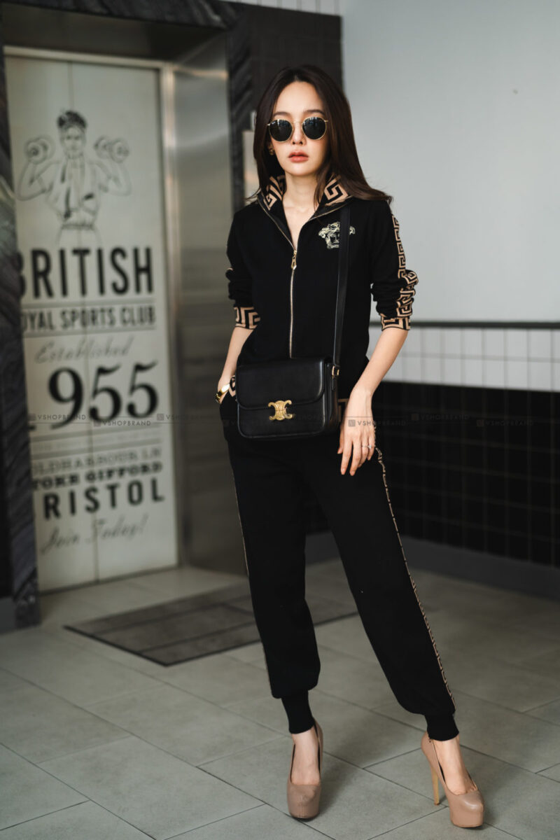 Premium Knitted Women's Tracksuit Set – Greek Key & Medusa Designer Inspired Co-ord (Free Size)